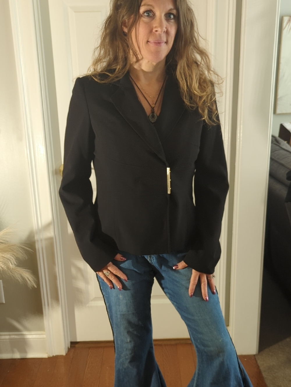 Calvin Klein Black Tailored Blazer with Gold Accent